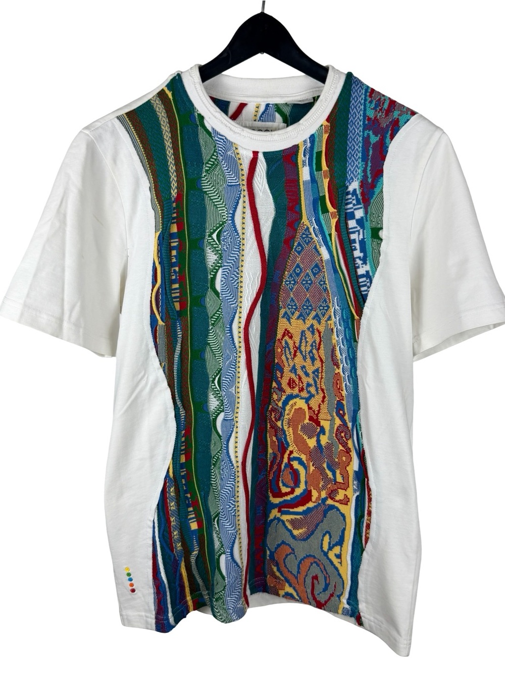 Mens 2000s Coogi Australia 3D Knit Colorful Streetwear White Shirt Size S